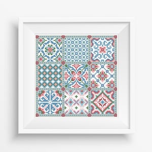 モダンタイルクロスステッチモザイク刺繍簡単な幾何学模様サンプラークロスステッチパターンPDFプントデクルスパトロン