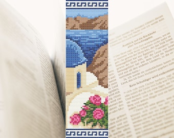 Santorini Bookmark Cross Stitch Pattern: Greece Island Embroidery