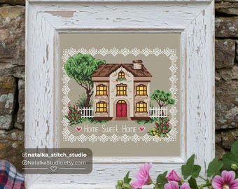 Sweet Home Cross Stitch Pattern: Cottage Flower Embroidery