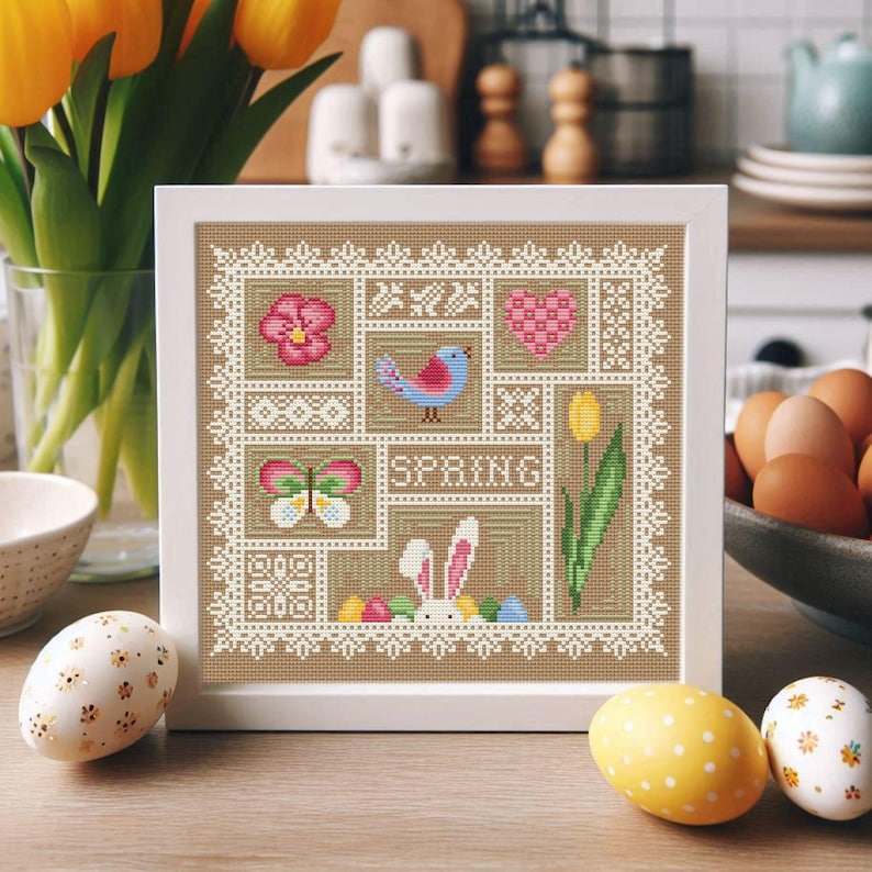 Spring Sampler Cross Stitch Pattern: Easter Primitive Embroidery - Etsy