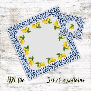 Kreuzstich-Zitronenstickerei Set mit 2 Kreuzstichmustern griechisches Ornament Kreuzstich mediterrane Quadratstickerei