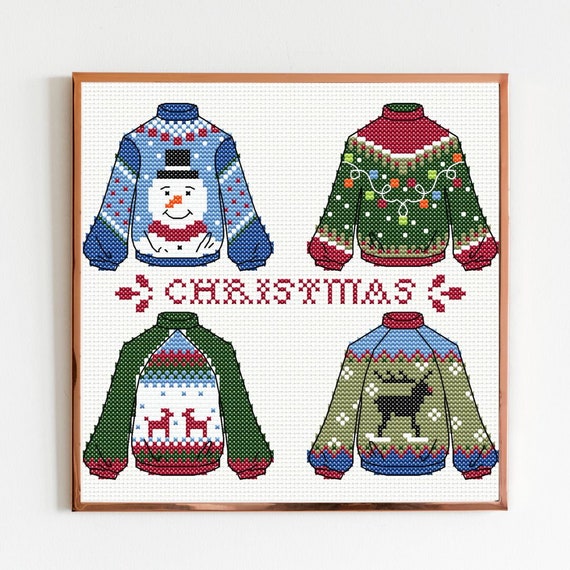 Ugly Christmas Sweaters Cross Stitch Pattern PDF Winter Decor Christmas Ornament Cross Stitch Chart Small Cute Sweater Embroidery Etsy