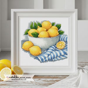 Lemon cross stitch pattern PDF + SAGA Citrus cross stitch Modern cross stitch Lemon Harvest Fruits cross stitch Kitchen cross stitch