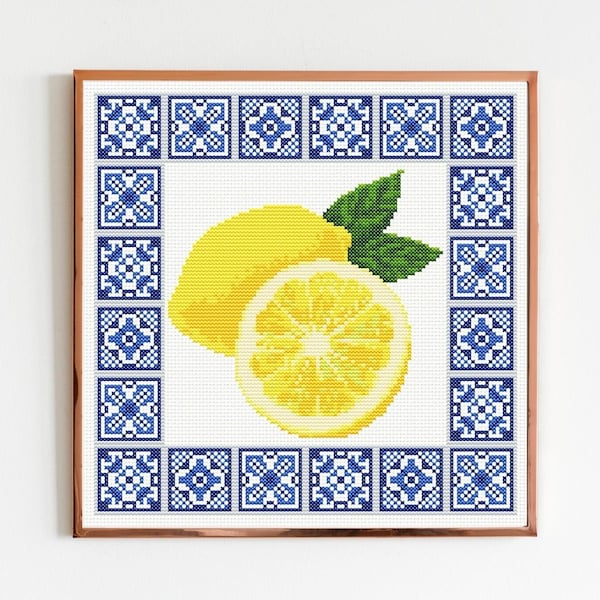 Lemons cross stitch pattern PDF Citrus summer fruit embroidery