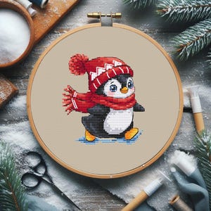 Pinguin Kreuzstich Anleitung PDF+SAGA Kleines Weihnachtsmuster Winter mini Stickerei Kleiner Pinguin Kreuzstich Weihnachtsstickerei