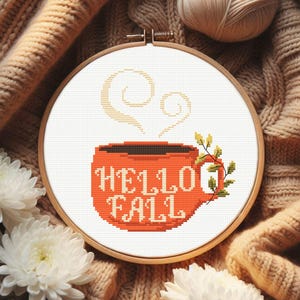 Hello Autumn Coffee Cup Cross Stitch Pattern