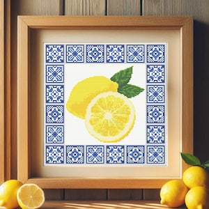Lemons cross stitch pattern PDF Citrus summer fruit embroidery Easy cross stitch Punto de cruz patron