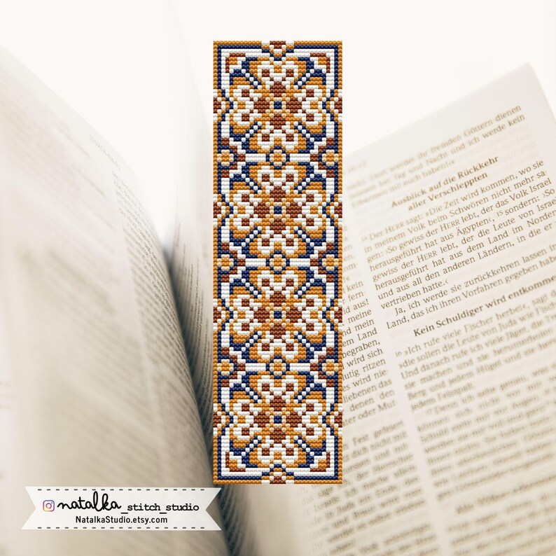 Blue and Gold Geometric Bookmark Cross Stitch Pattern - Etsy