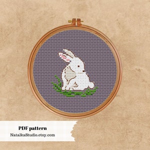 Bunny cross stitch PDF Primitive mini embroidery Rabbit pattern PDF
