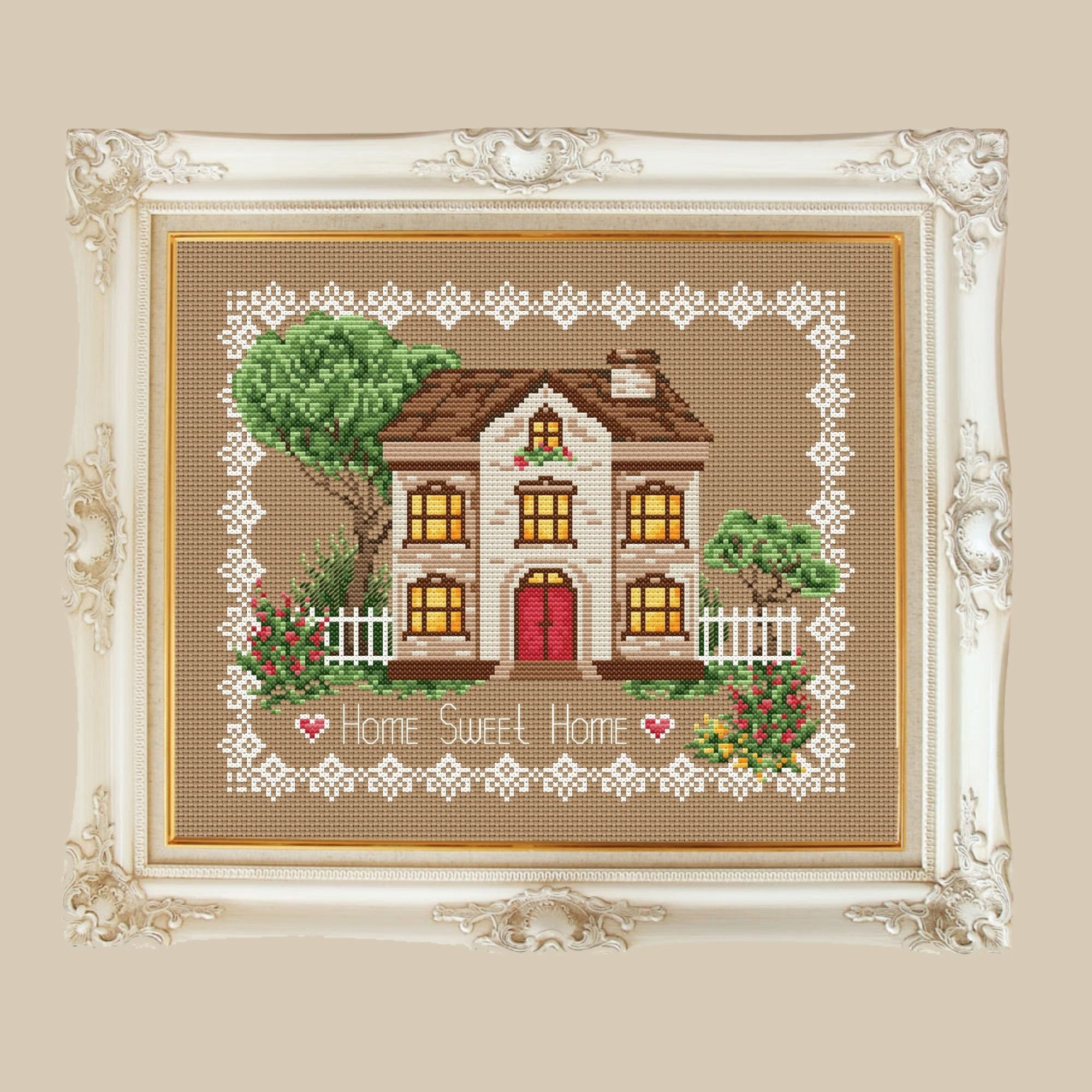 Home Sweet Home Cross Stitch Pattern, House Embroidery (PDF) - Etsy, image size:2000x2000