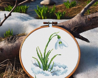 Snowdrop Cross Stitch Pattern: Winter Flower Embroidery (PDF + SAGA)