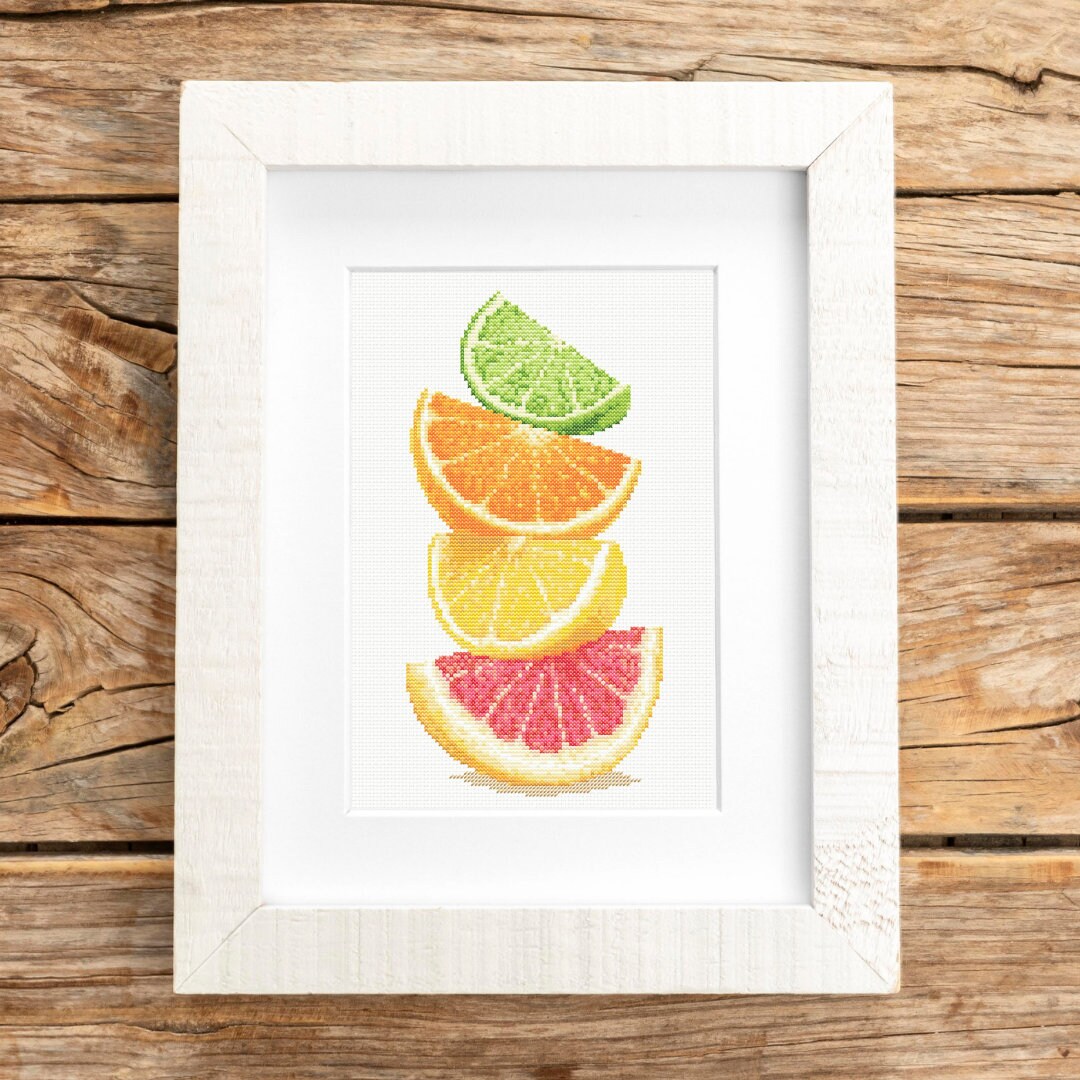 Citrus Fruit Slices Cross Stitch Pattern PDF Grapefruit Embroidery ...