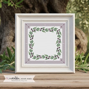 Olive Napkin Cross Stitch Pattern: Greek Ornament DIY (PDF Pattern)