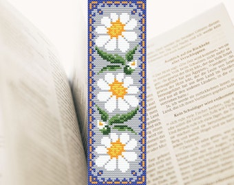 Daisy Cross Stitch Bookmark Flowers Embroidry Easy Small Cross Stitch Pattern Book Lover Gift