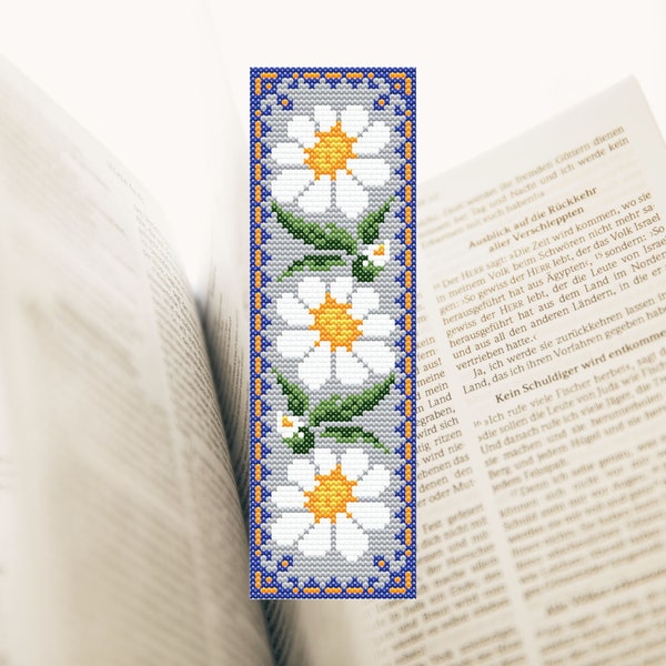 Daisy Cross Stitch Bookmark Flowers Embroidry Easy Small Cross Stitch Pattern Book Lover Gift