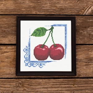 Cherries cross stitch pattern PDF Kitchen cross stitch Red cherries embroidery Berry cross stitch