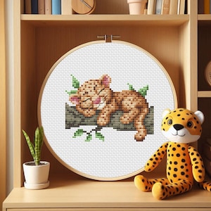 Sleeping baby cheetah cross stitch pattern PDF+SAGA  Primitive mini pattern Nursery embroidery Punto de cruz patron Animal cross stitch