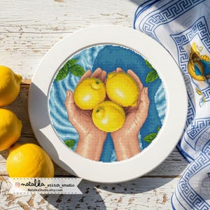 Lemon cross stitch pattern Citrus cross stitch Modern cross stitch Yellow Fruits cross stitch Kitchen cross stitch Summer cross stitch