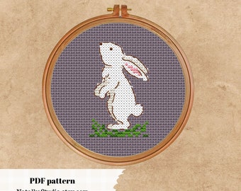 Weißer Hase Kreuzstich Stickmuster PDF Primitive mini sticken