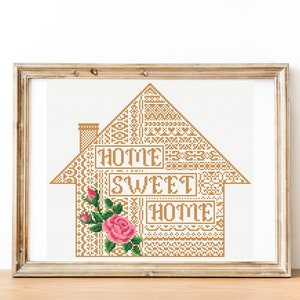 Home sweet home cross stitch pattern Sampler embroidery Floral cross stitch Modern embroidery House cross stitch image 4