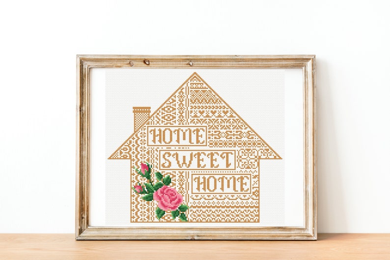 Home sweet home cross stitch pattern Sampler embroidery Floral cross stitch Modern embroidery House cross stitch image 4