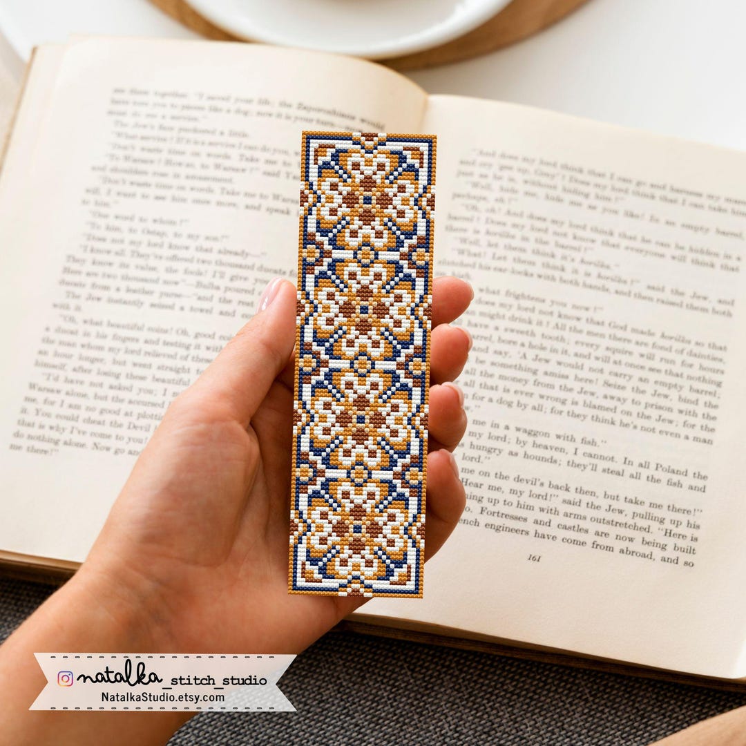 Blue and Gold Geometric Bookmark Cross Stitch Pattern - Etsy