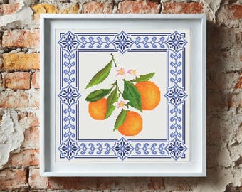 Orange Citrus Cross Stitch Pattern: Modern Kitchen Decor