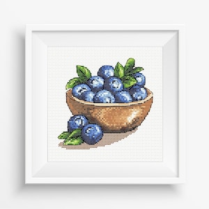 Blueberries cross stitch Berry embroidery Kitchen cross stitch Gift for blueberry lover