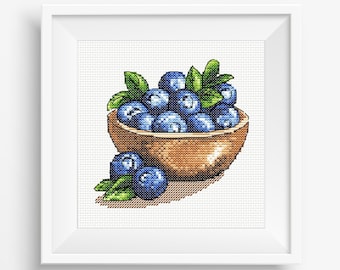 Blueberries Cross Stitch Pattern: Berry Embroidery Design