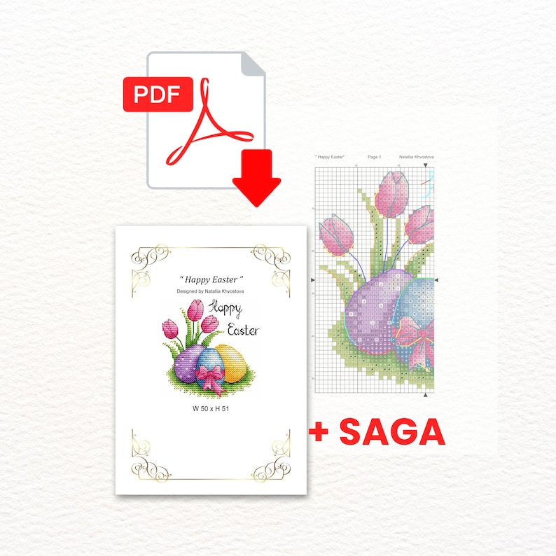 Happy Easter Eggs Cross Stitch Pattern: Spring DIY Embroidery (PDF+SAGA ...