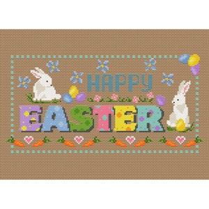 Happy Easter Sampler cross stitch pattern PDF Primitive embroidery