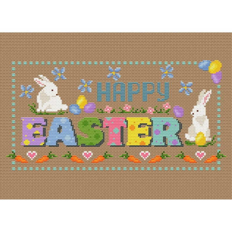 Happy Easter Sampler Cross Stitch Pattern PDF Primitive Embroidery - Etsy