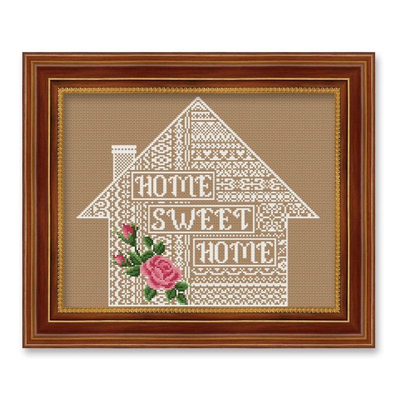 Home sweet home cross stitch pattern Sampler embroidery Floral cross stitch Modern embroidery House cross stitch image 5