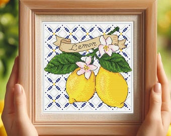 Lemon Cross Stitch Pattern: Citrus Kitchen Embroidery