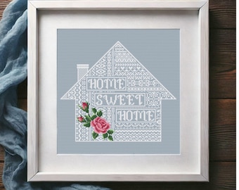 Home Sweet Home Floral Cross Stitch Pattern: Easy Sampler Embroidery