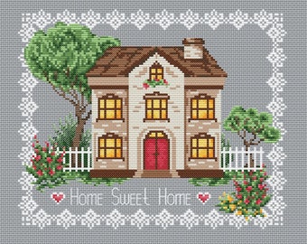 Home Sweet Home Cross Stitch Pattern, House Embroidery (PDF)