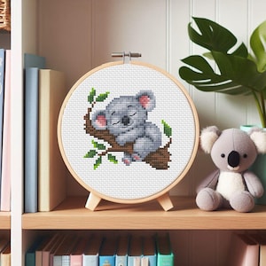 Koala cross stitch pattern PDF+SAGA Cute sleeping koala primitive small embroidery Animal cross stitch Nursery embroidery