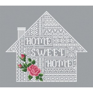 Home sweet home cross stitch pattern Sampler embroidery Floral cross stitch Modern embroidery House cross stitch image 2