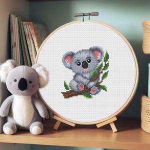 Patrón de punto de cruz Koala PDF+SAGA Animal punto de cruz primitivo pequeño vivero bordado punto de cruz patrón