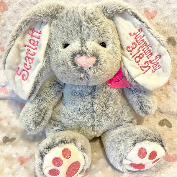 Adoption Day personalized embroidered stuffed bunny,adoption gift,cute adoption gift,adoption day gift, new baby adoption,gotcha day,forever