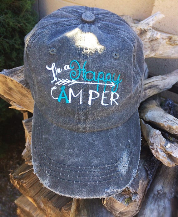 Im A Happy Camper Distressed Hat, Distressed Hats, Happy Camper Hat, Cute Camping Hat, Cute Hiking Hat, Cute Camp Hat, Womens Camping Hat