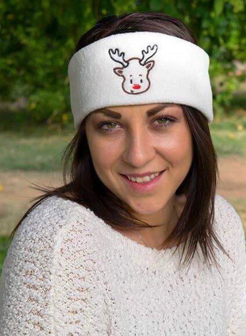 ear warmers christmas gift idea ear muffs stocking stuffer christmas headband Rudolph fleece ear warmer headband winter hat earwarmer