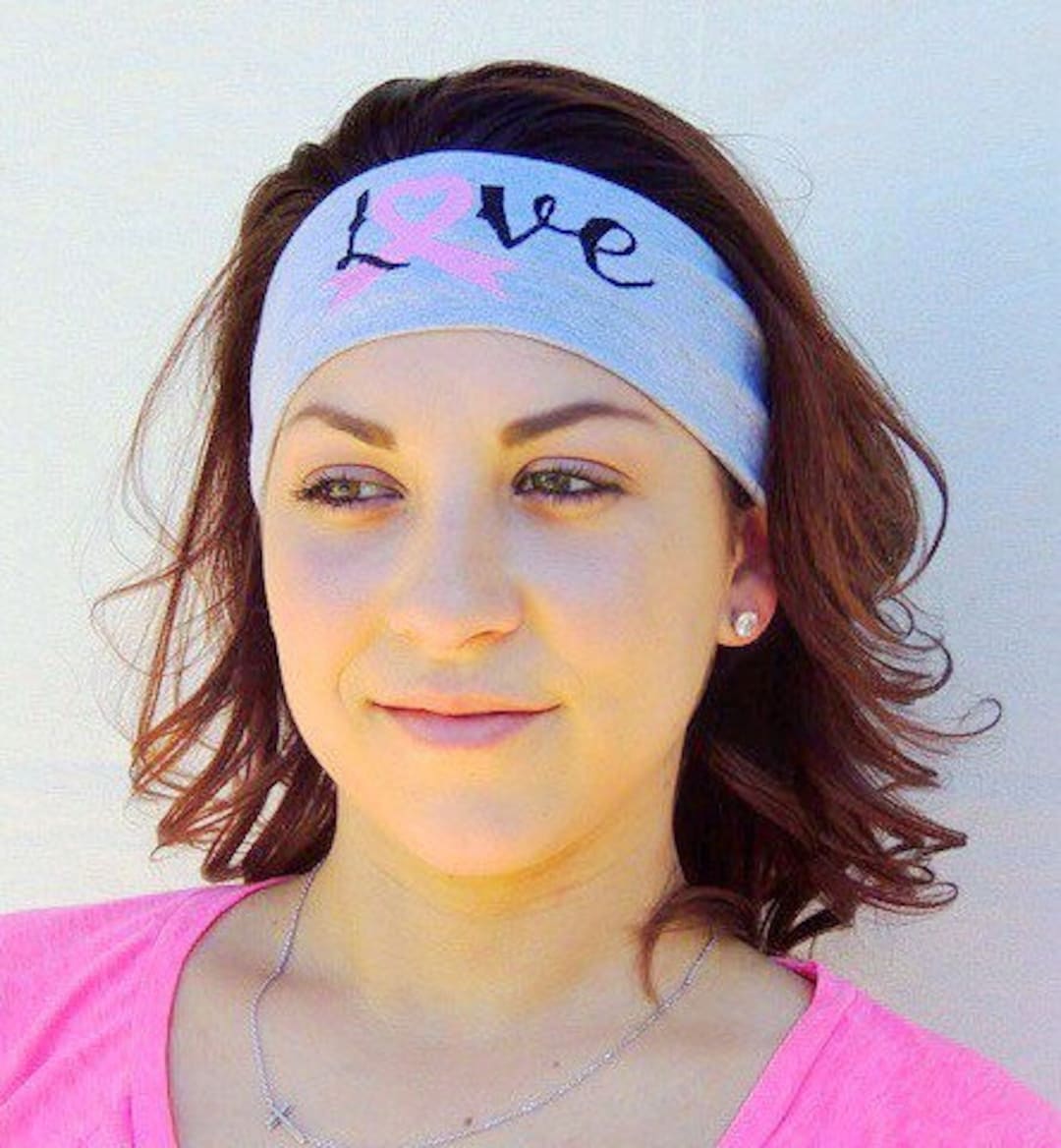 Pink Ribbon Embroidered Headband, Breast Cancer, Breast Cancer Survivor