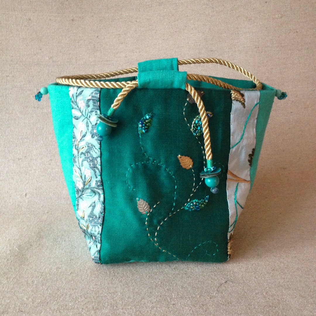 Small Jewelry Bag in Emerald Green Silk Pearled and Etsy