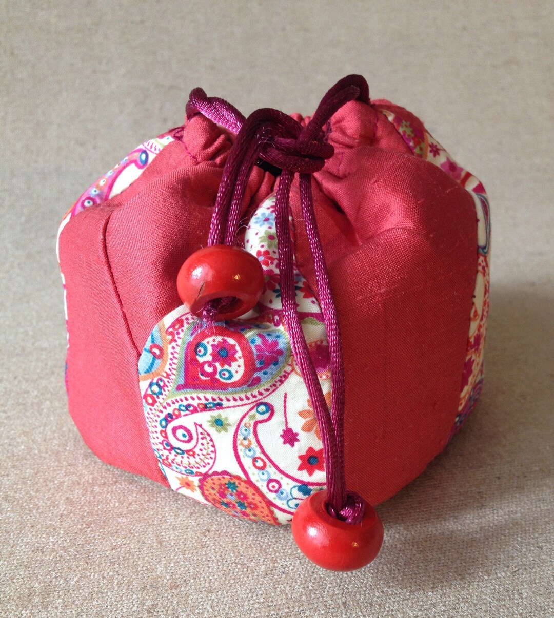 Small Decorative Bag in Red Silk Rose and Cotton for Your Etsy UK