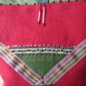 Small empty pocket decorative pocket in cherry red linen. image 5