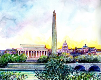 Sunrise over Washington D.C. Colorful Gicleé print by local artist Cris Clapp Logan