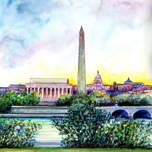 Sunrise over Washington D.C. Colorful Gicleé print by local artist Cris Clapp Logan