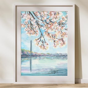 Washington Monument & Tidal Basin Cherry Blossoms Giclée Print by Cris Clapp Logan