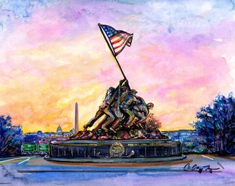 Iwo Jima Arlington Cemetery Memorial Art by Cris Clapp Logan
